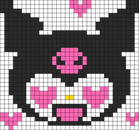 Kuromi In Love Perler Bead Pattern | Bead Sprites | Characters Fuse Bead Patterns Hello Kitty Kuromi Perler Beads, Kuromi Grid Art, Kuromi Graph Paper, Pixel Drawing Kuromi, Perler Beads Hello Kitty Patterns, Pixel Art Pattern Kuromi, Kuromi Pearl Beads, Kuromi Bead Pattern, Kuromi Perler Bead Patterns