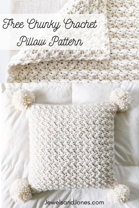 Add some coziness to your space with this chunky crochet pillow! This easy + free crochet pillow cover is made with bulky yarn and basic stitches. It makes the perfect weekend project! Amigurumi Patterns, Crochet Chunky Pillow, Chunky Crochet Pillow, Chunky Pillow, Crochet Pillow Patterns Free, Crochet Baby Blanket Beginner, Large Crochet Hooks, Cushion Cover Pattern, Crochet Cushion Cover