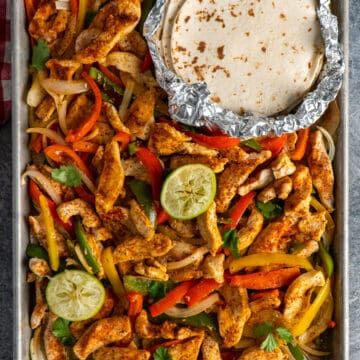 Sheet Pan Chicken Fajitas - The Cooking Duo Chicken Peppers And Onions, Easy Sheet Pan Chicken, Sheet Pan Fajitas, Pan Fajitas, Sweet Teriyaki Sauce, Sheet Pan Chicken Fajitas, Chicken Peppers, Slow Cooker Teriyaki Chicken, Baked Chicken Fajitas