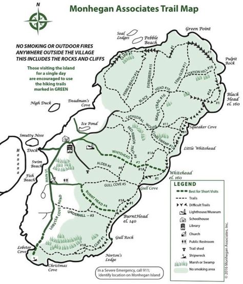 Monhegan Island Trails - Maine by Foot Walking Map, Monhegan Island, East Coast Road Trip, Land Trust, Maine Coast, Open Ocean, Rocky Shore, Island Map, Paper Trail