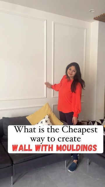 Sonika Khurana Sethi on Instagram: "Cheapest way to create a wall with mouldings! Pvc mouldings! You will find these at any local wood shop! #wallpanel #wallpanelling #coloraza Pvc mouldings, wall paneling, wainscoting, wall decor" Pvc Wall Moulding Design, Pvc Moulding Wall Design, Pvc Molding Wall, Pvc Moulding Wall, Wall Pvc Panel Design, Tv Unit Wall Panelling Design, Pvc Wall Panels Design For Living Room, Pvc Panel Wall Design, Tv Wall Panelling