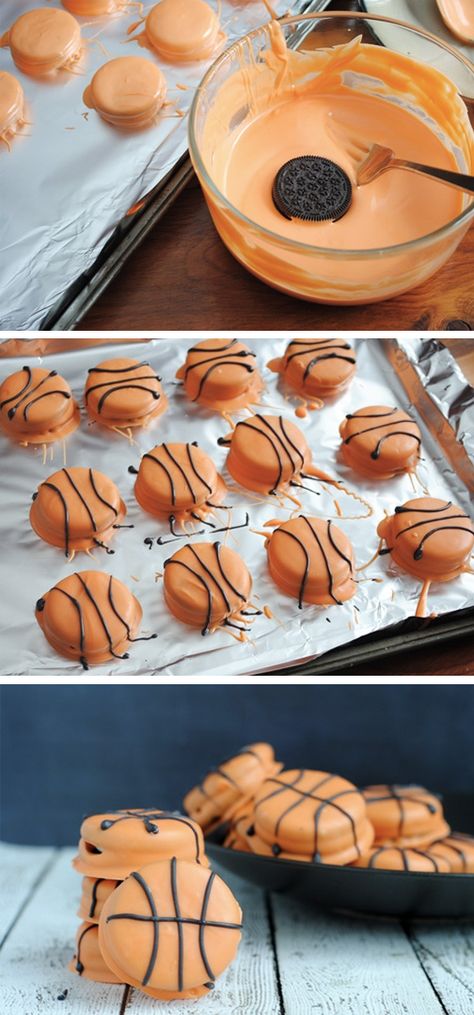 Get yourself on the scoreboard with these Slam Dunk Basketball Cookies! As college basketball ensues, you’re going to want to have a great cookie recipe to fall back on. These treats are a quick and easy way to get into the sporty spirit this spring. Food Ideas For Party, March Madness Food, Basketball Snacks, Basketball Treats, Basketball Themed Birthday Party, Basketball Cookies, Ball Cookies, Dunk Basketball, Basketball Birthday Parties