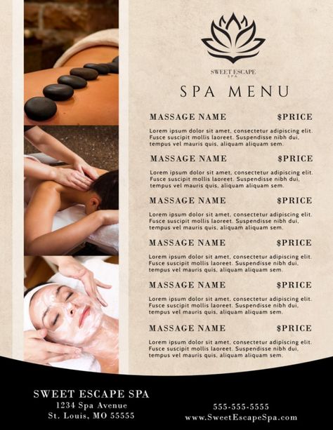 Example of beautiful spa menu template mycreativeshop massage menu template excel. Massage menu template, The majority of individuals do not realize how much thought and work goes into planning a menu for a brand new restaurant or re... Word Template Design, Spa Menu, Booklet Template, Spa Prices, Menu Design Template, Spa Design, New Restaurant, Menu Templates, Spa Services