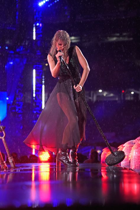 Taylor Swift Reputation Concert in the Rain Photos | POPSUGAR Celebrity Reputation Concert, Taylor Rain, Taylor Swift Dress, Photos Of Taylor Swift, Taylor Swift Reputation, Rain Photo, Taylor Swift Web, Swift Tour, Red Tour