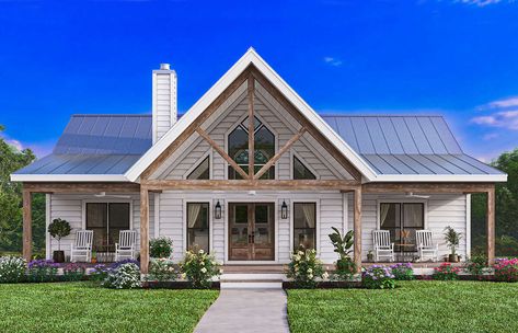 This popular Country-style... - America's Best House Plans Family Compound Ideas Layout, Small Lake Houses, Barn Style House Plans, Farmhouse Floor Plans, Garage House Plans, Lake House Plans, Country House Plan, Farmhouse Plan, Cottage Plan