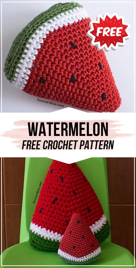 Amigurumi Patterns, Watermelon Pillow, Watermelon Crochet, Crochet Watermelon, Easy Beginner Crochet Patterns, Crochet Pillow Patterns Free, Crochet Pattern Instructions, Crochet Ball, Quick Crochet Patterns