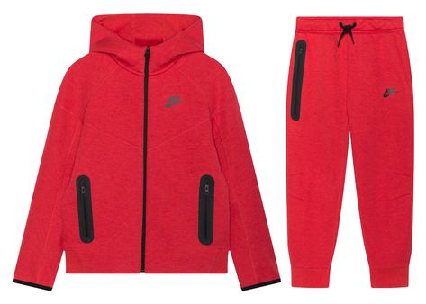 Men's Nike Sportswear Tech Fleece FullZip Hoodie & Joggers Set in Light University Red Heather/Black Nike Tech Red, Nike Sportswear Tech Fleece, Joggers Set, Converse New, Packable Jacket, Luxury Sneakers, Girly Shoes, Puma Suede, Nike Tech