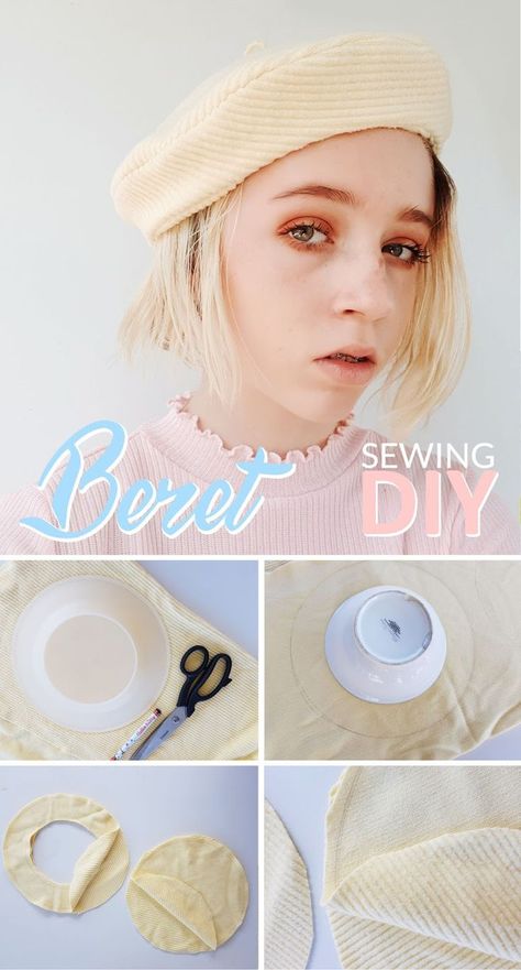 Learn to Sew your own Fashion Beret with a small amount of fabric. Budget fashion sewing tutorial with free printable pattern #beret Diy Beret, Topi Baret, Pola Topi, Beret Pattern, Diy Sewing Tutorials, Sewing Fashion, Fashion Sewing Tutorials, Idee Cosplay, Diy Sewing Clothes