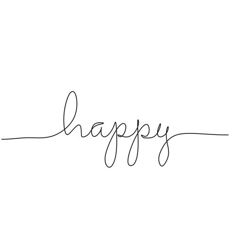 Continuous one line drawing of a happy word. Handwritten lettering concept isolated on white background. Like Art Drawing, Cute Drawings White Background, Happy Line Art, Single Line Embroidery Design, Line Art Letters, Single Line Drawing Simple, Line Art Design Illustration, One Drawing Line, Line Art Design Graphics