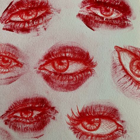 Kisses Draw Simple, Lipstick Kiss Eye Drawing, Lips And Eyes Drawing, Kiss Eyes Art, Eye Lips Drawing, Lip Print Drawing, Bloodshot Eyes Drawing, Lip Eye Drawing, Kiss Lips Drawing Reference