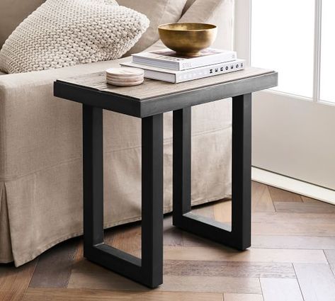 21" - 30" Geometric Rectangle Square End & Side Tables | Pottery Barn Reclaimed Wood Side Table, Reclaimed Wood Siding, Reclaimed Wood Table, Wood Side Table, Wood End Tables, Wood And Marble, Side Table Wood, Kiln Dried Wood, Barnwood