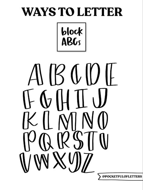 Way to Letter block abcs Block Letter Alphabet Fonts, Half Block Letters Font, Fonts To Write In Alphabet, Block Calligraphy Alphabet, Writing Block Letters, Different Ways Of Writing Alphabets, Easy Block Letters, Block Letter Calligraphy, Block Letters Calligraphy