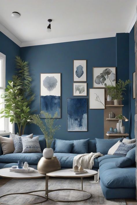 Marine Blue (2059-10) - Nautical Vibes: Best of 2024 Colors! - upgradesign.blog Blue Living Room Dining Room Combo, Blue Nautical Living Room, Blue Wall Ideas Living Room, Royal Blue Living Room Color Scheme, Blue Lounge Ideas, Blue Monochromatic Room, Blue Color Palette Living Room, Blue Wall Living Room, Living Room Blue Walls