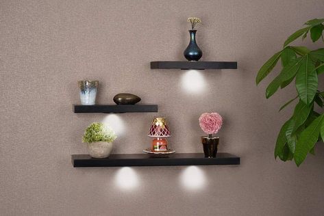 Shelves With Led Lights, Small Bathroom Shelves, Grey Floating Shelves, Large Wall Decor Living Room, Wood Floating Shelf, Interior Decorating Living Room, Floating Shelves Bathroom, 3 Shelves, Large Shelves