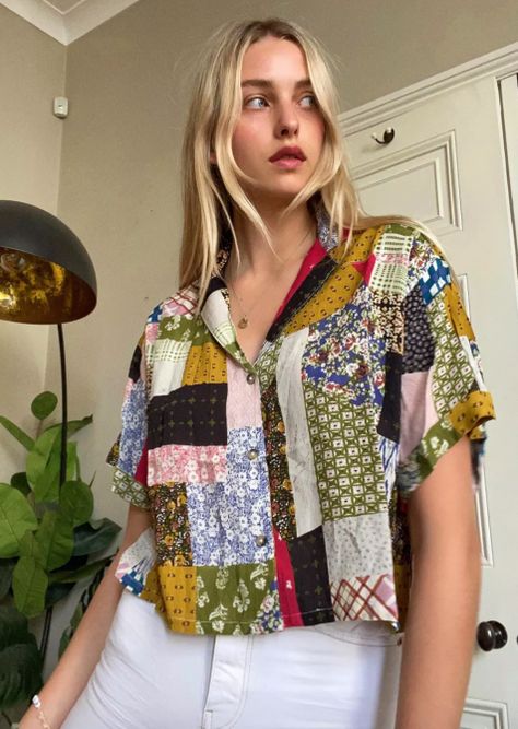 Tela, Patchwork Shirts Women, Patchwork Aesthetic, Patchwork Trends, Patchwork Outfit, Patchwork Fashion, Patchwork Clothes, Patchwork Shirt, Upcycle Shirt