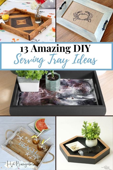 13 creative DIY serving tray ideas you can make with just a few tools. Each one has a tutorial on how to make a wooden serving tray. Upcycling, Wood Trays Diy, Diy Tray Ideas, Diy Serving Tray Ideas, Wood Serving Tray Diy, Serving Tray Ideas, Wooden Decoration Ideas, Photo Tray, Small Wooden Tray