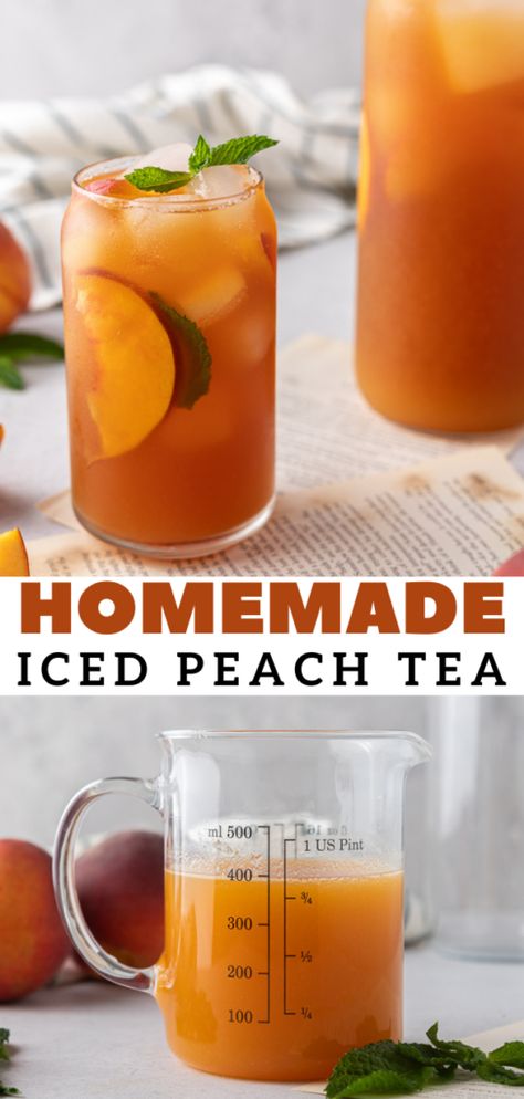 Iced Peach Tea, Peach Iced Tea Recipe, Iced Tea Recipes Healthy, Peach Tea Recipe, Healthy Teas Recipes, Iced Tea Recipes Homemade, Peach Iced Tea, Sweet Tea Recipes, Iced Tea Recipe