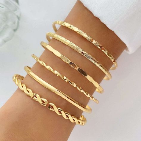 Elevate your style with our Bohemian Metal Chain Bracelet Set! 🌟 Unique design, high-quality material, and a blend of irregular chains and musical notes make this set a must-have. Get 6 beautiful bracelets for only $19.99. ✨ Color: AR-0752 ✨ Material: Alloy Shop now and shine bright! ✨✨ #bangle #bangles #bracelet #bracelets #cj #cj10 #fashion #jewelry #luckeladybug #new Vendor: LuckeLadybug 🔗 Link in bio! Jewelry Stack, Engraved Flower, Bracelets Design, Open Bangle, Stacked Bangles, Engraved Bracelet, Star Bracelet, Bangle Set, Estilo Retro