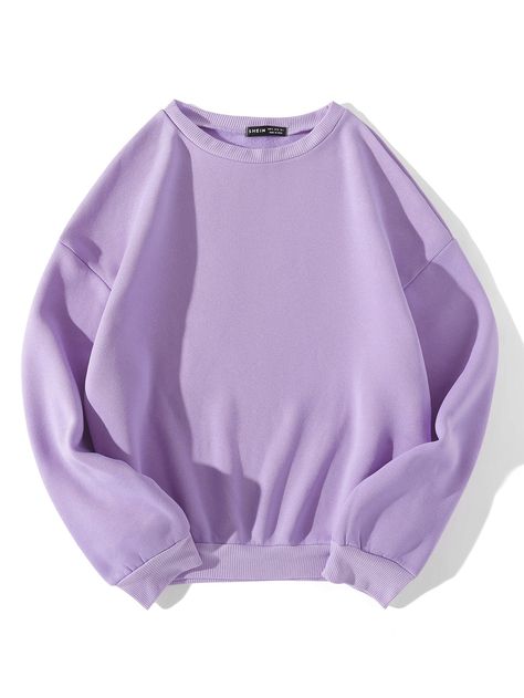 Lilac Purple Casual  Long Sleeve Polyester Plain Pullovers Embellished High Stretch Spring Women Sweatshirts Purple Sweatshirt Outfit, Casual Minimalist Outfit, Mode Purple, Chic Fall Fashion, Kaws Wallpaper, Rainbow Rocks, Purple Sweatshirt, Women Sweatshirts, Round Neck Sweaters