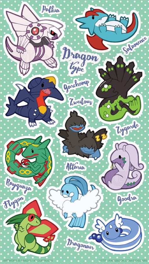 Dragon Type Pokemon by miaow Chibi Pokemon Drawings, Pokemon Dragon Type, Pokemon Fairy Type, Flygon Pokemon, Types Of Pokemon, Pokémon Dragon, Pokemon Quilt, Dragon Chibi, Pokemon Types