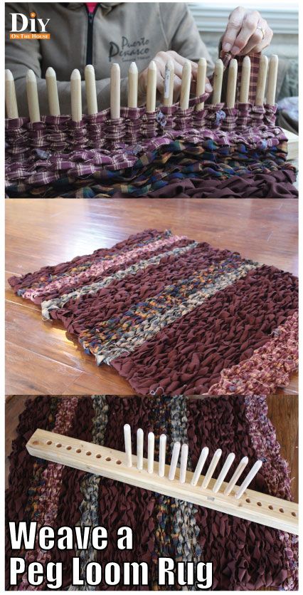 This rug is FAST and EASY! It uses scrap fabric and a Peg Loom! #diyonthehouse Woven Rag Rug Diy, Diy Rug Loom How To Make, Rug Loom Diy, Weave Rug Diy, Peg Loom Rag Rug, Diy Peg Loom, Loom Knit Rug, Peg Loom Rug, Pegloom Rugs