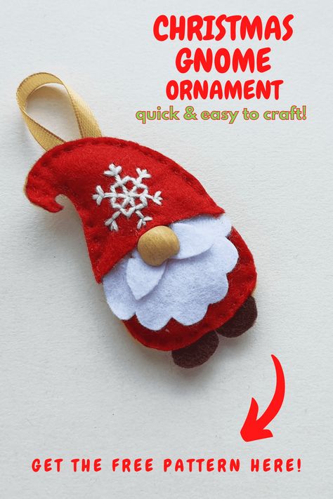 Diy Christmas Gnome, Diy Felt Christmas Ornaments, Christmas Sewing Projects, Felt Crafts Christmas, Ornament Craft, Felt Christmas Decorations, Gnome Ornaments, Fabric Christmas Ornaments, Holiday Crafts Christmas