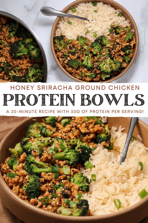 Honey Sriracha Ground Chicken, Ground Chicken And Broccoli, Healthy Bowls Recipes, Healthy High Protein Meals, Honey Sriracha, Chicken And Broccoli, Salad Pasta, Easy Healthy Meal Prep, Healthy Bowls