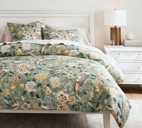 Duvet Covers & Duvet Cover Sets | Pottery Barn Bedrooms With White Furniture, Duvet Covers Green, Green Floral Bedding, Fall Bedding, Floral Duvet Cover, Floral Duvet, Percale Sheets, Duvet Cover Pattern, Euro Sham