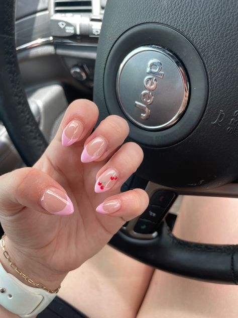 Elegant Almond Nails, Rounded Acrylic Nails, Almond Gel Nails, Pink Tip Nails, Pink French Nails, Colourful Nails, Girly Acrylic, Nail Looks, Punk Nails