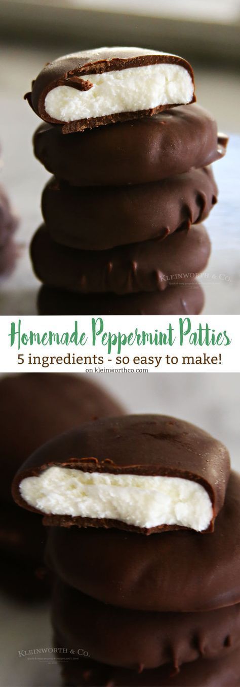 Homemade Peppermint Patties are one of the easiest minty desserts to make for St. Patrick's Day or any other holiday. Dark chocolate & mint! via /KleinworthCo/ Weight Watchers Desserts, Minty Desserts, Homemade Peppermint Patties, Weight Watcher Desserts, Dark Chocolate Mint, Low Carb Dessert, Holiday Snacks, Chocolate Mint, Peppermint Patties