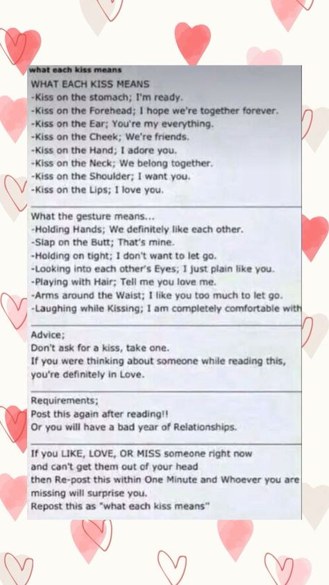 What each kiss means (repost) Kiss Meaning, Kiss