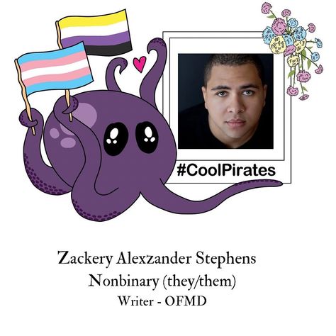 #CoolPirates OFMD Crewmate coming up: Zackery Alexzander Stephens! 💛🤍💜🖤 @zackeryastephens Zackery is a Black, nonbinary comedy writer and director. They have also performed sketch comedy and improv. They served as a writer during season 2 of #OurFlagMeansDeath. They are also known for their work on “Q-Force” (Netflix) and wrote for “The Amber Ruffin Show”, a late night comedy talk show on Peacock. The show was nominated for NAACP Image, GLAAD, Primetime Emmy, and Writers Guild of America ... Writers, Black Nonbinary, Q Force, Sketch Comedy, Late Nights, Late Night, Season 2, Amber, Force