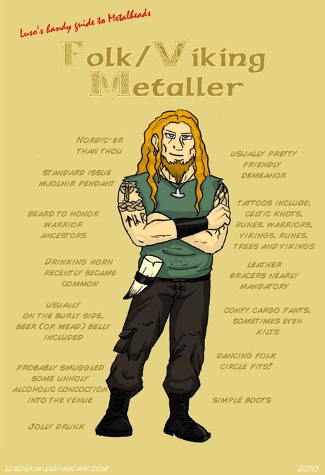 The folk metaller. Heavy Metal Shirts, Metal Artworks, Metal Meme, Metal Outfit, Viking Metal, Mjolnir Pendant, Tin Whistle, Air Guitar, Viking Drinking Horn