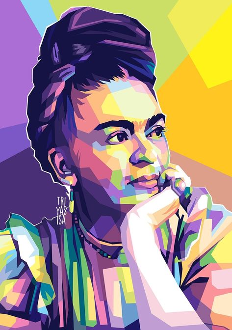 Frida Khalo in WPAP pop art portrait Self Portrait Pop Art, Frida Khalo Art Illustrations, Pop Art Portraits Painting, Wpap Art Design, Frida Khalo Portrait, Frida Khalo Art, Cartoon Portrait Digital Art, Wpap Portrait, Pop Art Digital