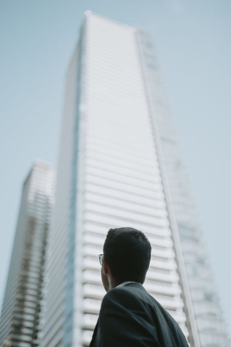 High Building View Down, Looking Up At Buildings, Someone Standing Back View, People Looking Up, Look Up Pose, Person Back View, Looking Up Perspective, Man Looking Back, Looking Up Reference