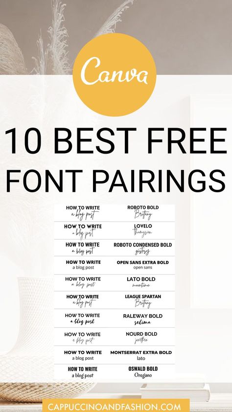 Get these awesome 10 Free Canva Font Pairings for Pinterest and Bloggers. Free Pinterest Fonts. How to Choose Font Combinations for Great Pins. You can use these typography tips for your next amazing pin design or for a logo. #blogging #pinteresttips #pinterest #bloggertips #blogger #canva #fonts #canvafonts #canvadesigntips Free Canva Font Pairings, Free School Fonts, Pinterest Fonts, Font Canva Lettering, Typography Tips, Blogs Design, Font Combination, Canva Font, Instagram Font