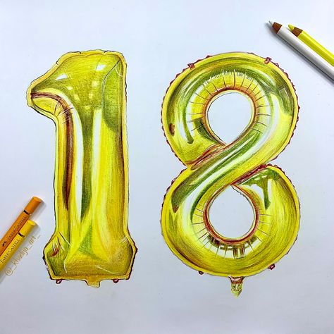 Kawaii, Ballon Dog, Number Drawing, Cake Drawing, Balloon Painting, Bday Cards, Balloon Dog, Number Balloons, Balloon Art