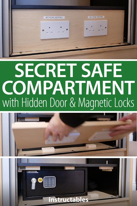 Using a false front, create a secret safe compartment with a hidden door with magnetic locks. #Instructables #workshop #woodworking #safety #security #concealed Safe In Closet Hidden, Hidden Home Safe Ideas, Magnetic Lock Hidden, Secret Safe Hiding Places, Home Safes Hidden, Hidden Storage Closet, Hidden Wall Safe Ideas, Secret Compartment In Wardrobe, Hidden Safe In Wardrobe