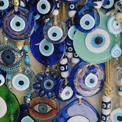 Green Evil Eye Aesthetic, Evil Eye Greece, Evil Eyes Aesthetic, Mediterranean Mermaid, Aesthetic Evil Eye, Evil Eye Aesthetic, Eye Decorations, Evil Eye Decor, Greek Eye