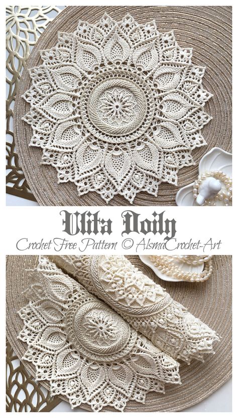 Ulita Doily Crochet Free Pattern - Crochet & Knitting Motif Mandala Crochet, Free Doily Patterns, Taplak Meja Crochet, Crochet Doily Rug, Free Crochet Doily Patterns, Crochet Dollies, American Homes, Crochet Blanket Designs, Crochet Mandala Pattern