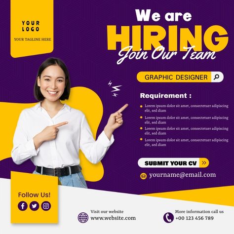 Hiring Template Design, Were Hiring Design, Hiring Graphic Designer Poster, Hiring Design Poster, Social Media Post Template Design, Hiring Poster Creative Design, Job Hiring Poster Creative, We Are Hiring Poster Design, Hiring Flyer Design