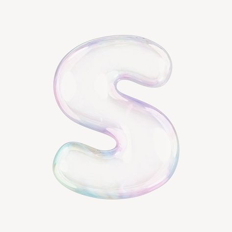 S letter, 3D transparent holographic bubble | free image by rawpixel.com / Sakarin Sukmanatham 3d Bubble Letters, S Bubble Letter, Bubble Alphabet, F Letter, Aphrodite Aesthetic, 3d Type, Bubble Letter, Mine Mine, Gold Bubbles