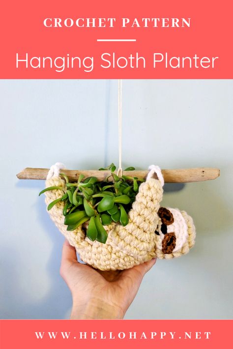 Sloth Planter Crochet Pattern — HELLOhappy Planter Crochet, Sloth Planter, Crochet Planter, Crochet Plant Hanger, Crochet Sloth, Hanging Sloth, Crochet Plant, Crochet Diy, Creation Couture