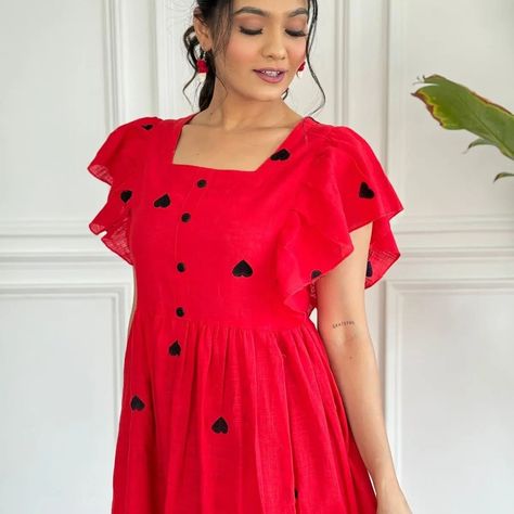 🤍Looking for a outfit for summer ✨New Coords✨🤍 Let chic chic dress for vacation Our Pure Cotton Chic red heart embroidered dresswith Puffed Sleeves is a must-have for your everyday wardrobe. Effortlessly stylish, smart, and budget-friendly Fabric: Cotton slub Sizes: S.M,L,XL,XXL Dress length 46 Note this is pure hand embroidery article Every heart is embroidery Shop price- Rs. 795-/ + Ship Extra Ready to Dispatch 🎁🎁 . . #kurtiset #kurtilover #kurti #kurtis #cottonkurti #printedku... Summer Kurti, Xxl Dress, Dress For Vacation, Kurti Style, A Outfit, Outfit For Summer, Chic Chic, Printed Kurti, Embroidery Shop