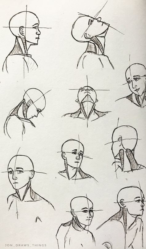 Head and Neck Drawing Reference |  by Jonathan McDaniel, follow on Instagram @jon_draws_things Drawing Faces, Male Neck Sketch, Neck Drawing, Head Anatomy, Drawing Heads, 얼굴 드로잉, Hur Man Målar, 얼굴 그리기, Anatomy Sketches