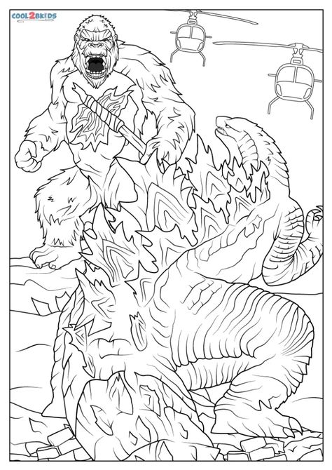 Free Printable Godzilla vs. Kong Coloring Pages For Kids Godzilla Quilt Pattern, King Kong Vs Godzilla Coloring Pages, Godzilla Coloring Pages Free Printable, Reptilian Monster, Godzilla Coloring Pages, Shin Godzilla, King Kong Vs Godzilla, Godzilla Vs Kong, Kaiju Art