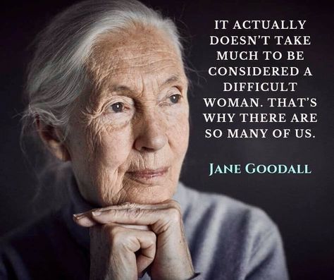 "It actually doesn't take much to be considered a difficult woman. That's why there are so many of us." Jane Goodall Meaningful Quotes, Jane Goodall Quotes, Jane Goodall, Feminist Quotes, Knowledge And Wisdom, Poetry Words, Women Humor, Quotable Quotes, Monday Motivation