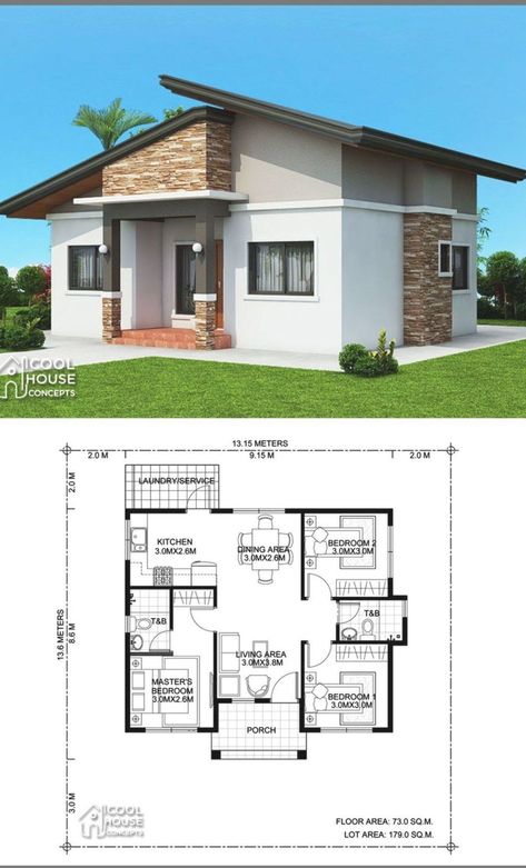 Pelan Rumah, Bungalow Style House, Three Bedroom House Plan, Bungalow Floor Plans, Bungalow Style House Plans, Affordable House Plans, Building Plans House, Modern Bungalow House, Simple House Plans