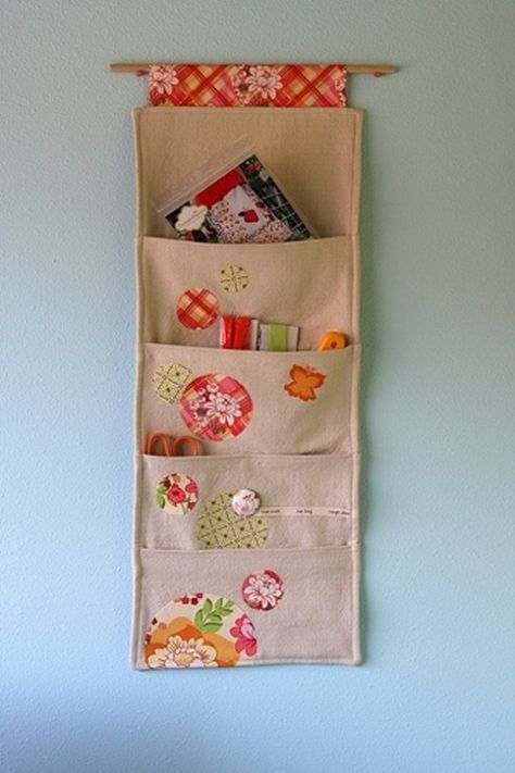 12 Wall Pockets For Storing Kid’s Stuff | Kidsomania Sewing Organizer Diy, Wall Hanging Storage, Pink Chalk, Sewing Storage, Textile Wall Hangings, Organize Fabric, Trendy Sewing, Sewing Organization, Wall Organization