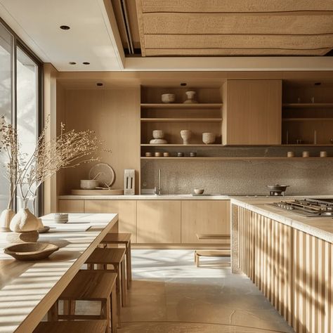 30 Essential Elements for Designing the Perfect Japandi Kitchen Dining Japandi, Kitchen Cabinet Island, Japandi Kitchen Ideas, Japandi Dining Room Design, Interior Japandi, Kitchen Japandi, Japandi Kitchen Design, Japandi Dining, Japandi Aesthetic